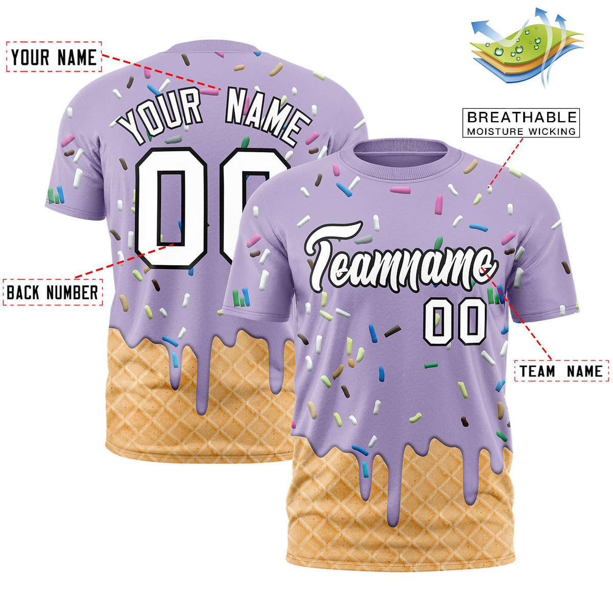 Custom Light Purple Ice Cream Cone Graffiti Pattern Fashion Authentic T-Shirt