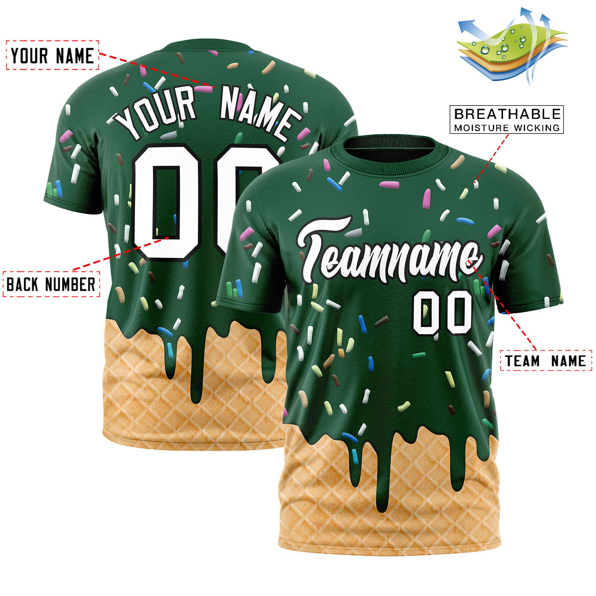 Custom Green Ice Cream Cone Graffiti Pattern Fashion Authentic T-Shirt