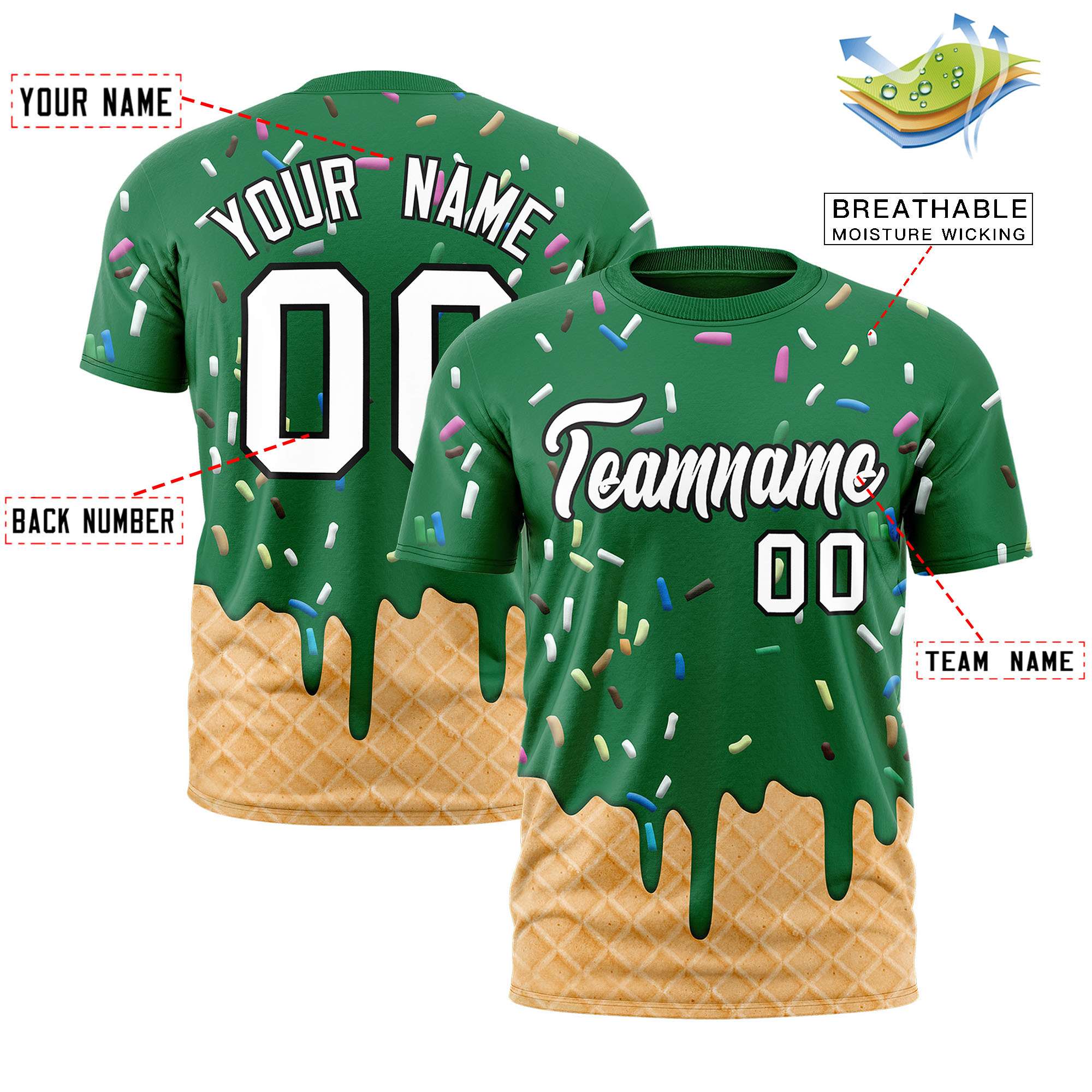 Custom Kelly Green Ice Cream Cone Graffiti Pattern Fashion Authentic T-Shirt
