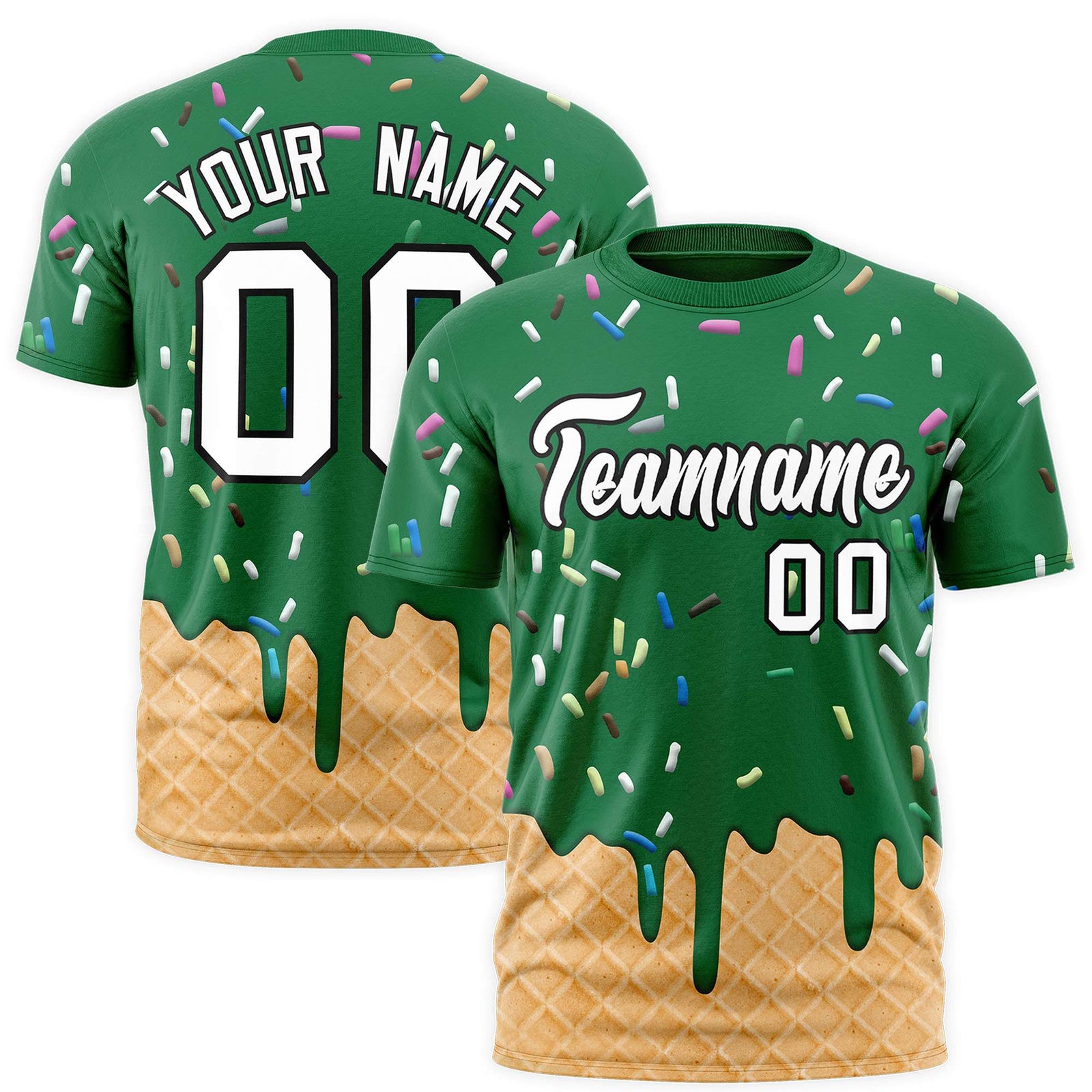 Custom Kelly Green Ice Cream Cone Graffiti Pattern Fashion Authentic T-Shirt