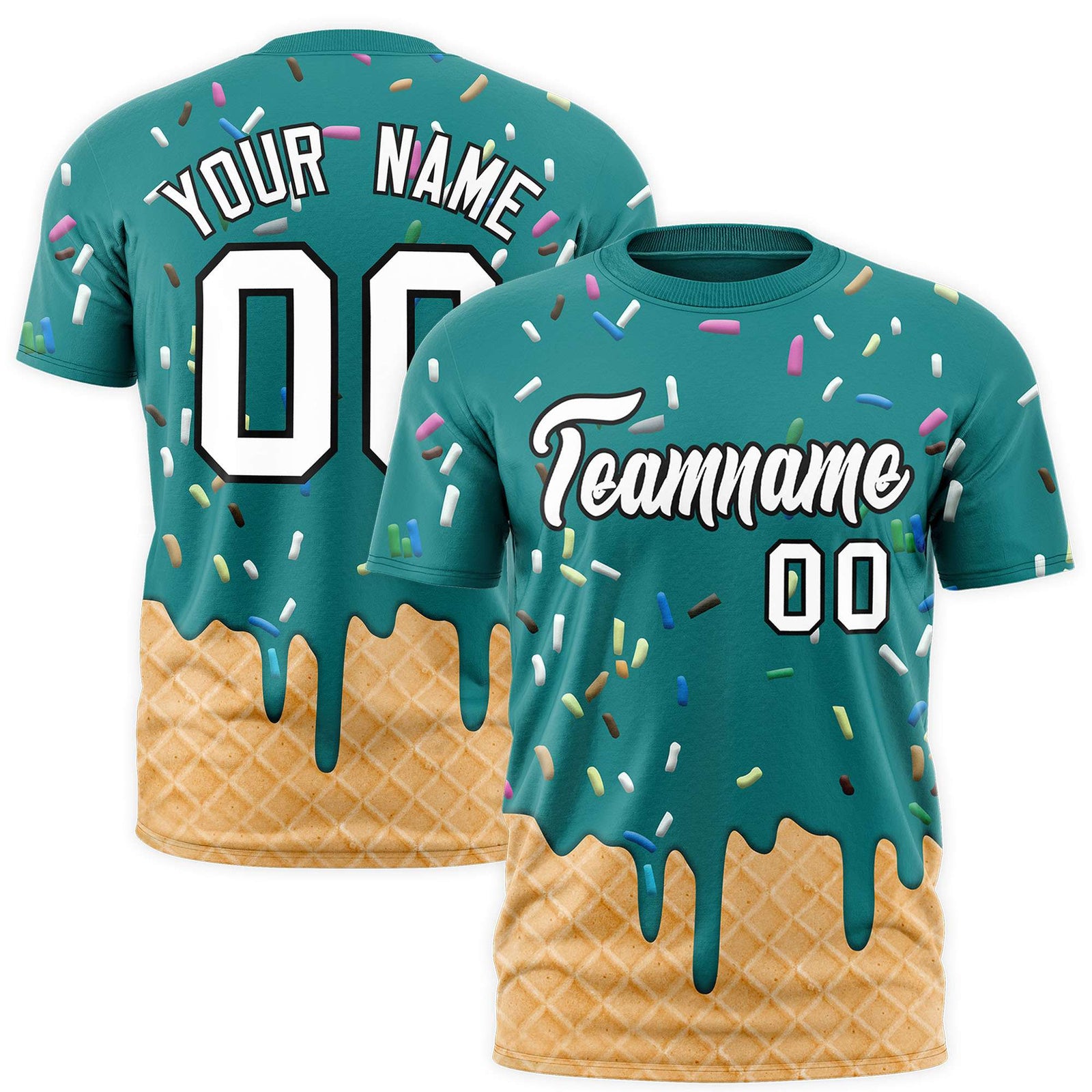 Custom Teal Ice Cream Cone Graffiti Pattern Fashion Authentic T-Shirt