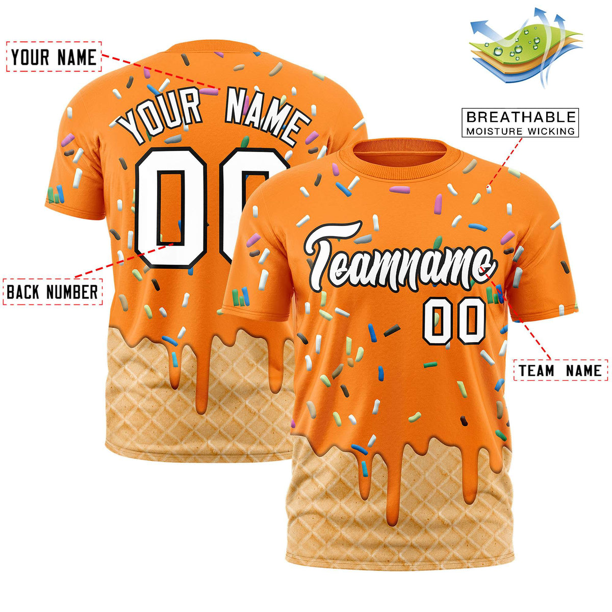 Custom Orange Ice Cream Cone Graffiti Pattern Fashion Authentic T-Shirt