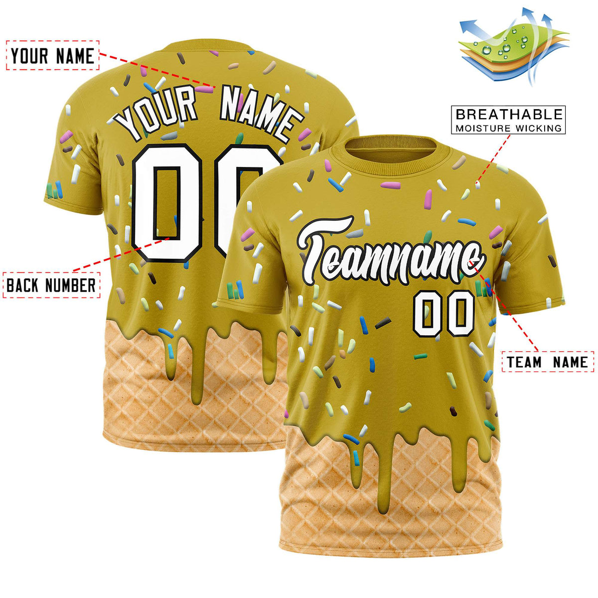 Custom Old Gold Ice Cream Cone Graffiti Pattern Fashion Authentic T-Shirt