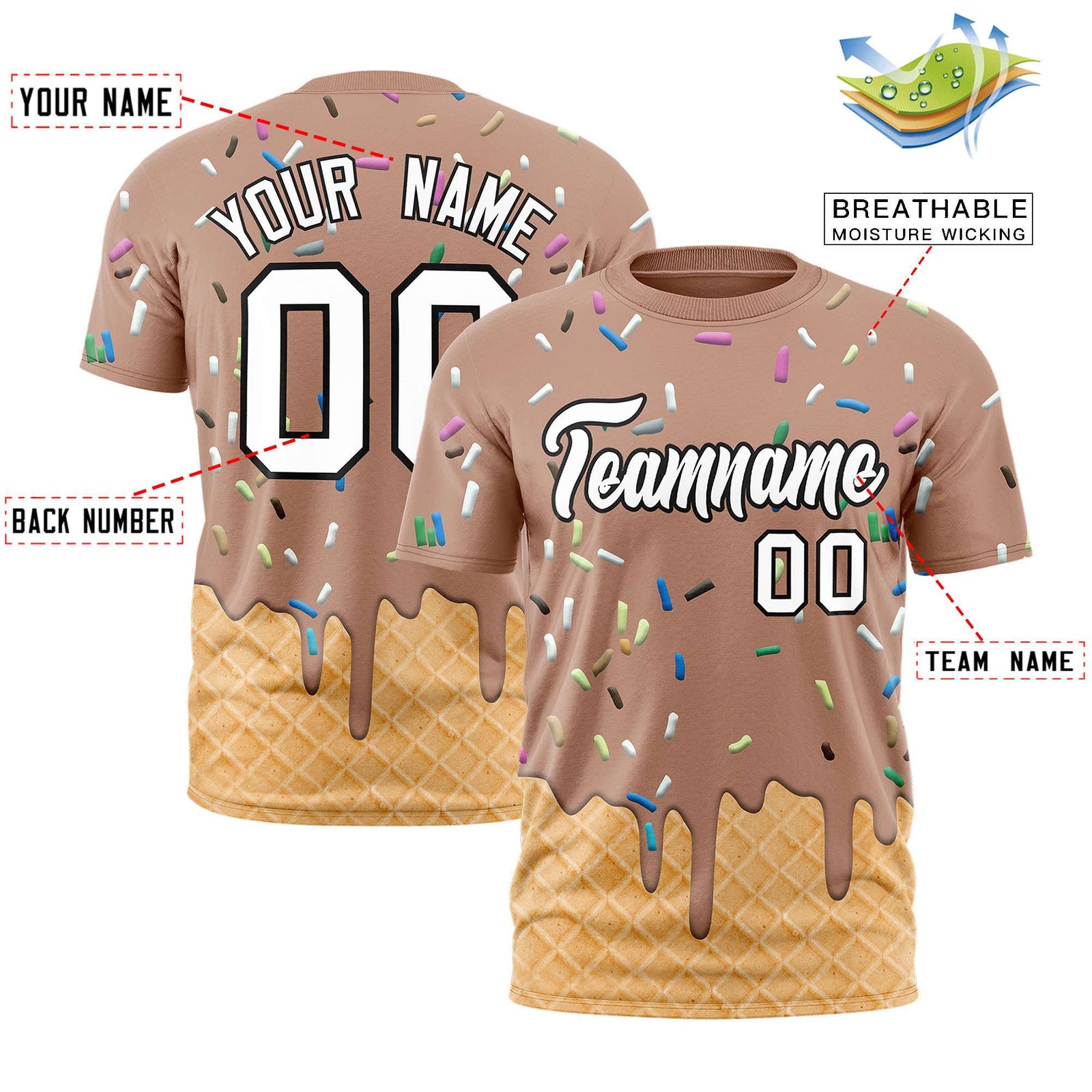 Custom Light Brown Ice Cream Cone Graffiti Pattern Fashion Authentic T-Shirt