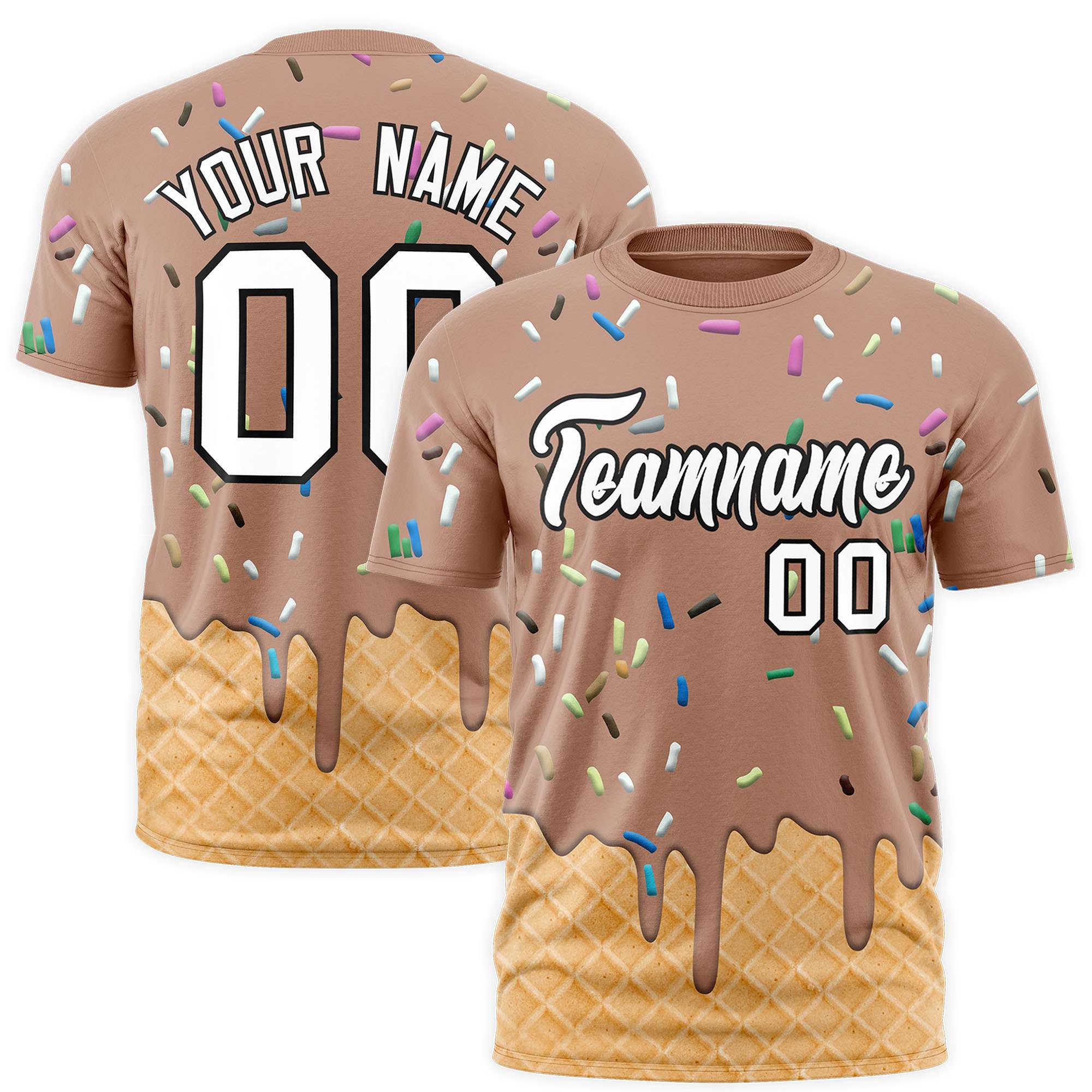 Custom Light Brown Ice Cream Cone Graffiti Pattern Fashion Authentic T-Shirt