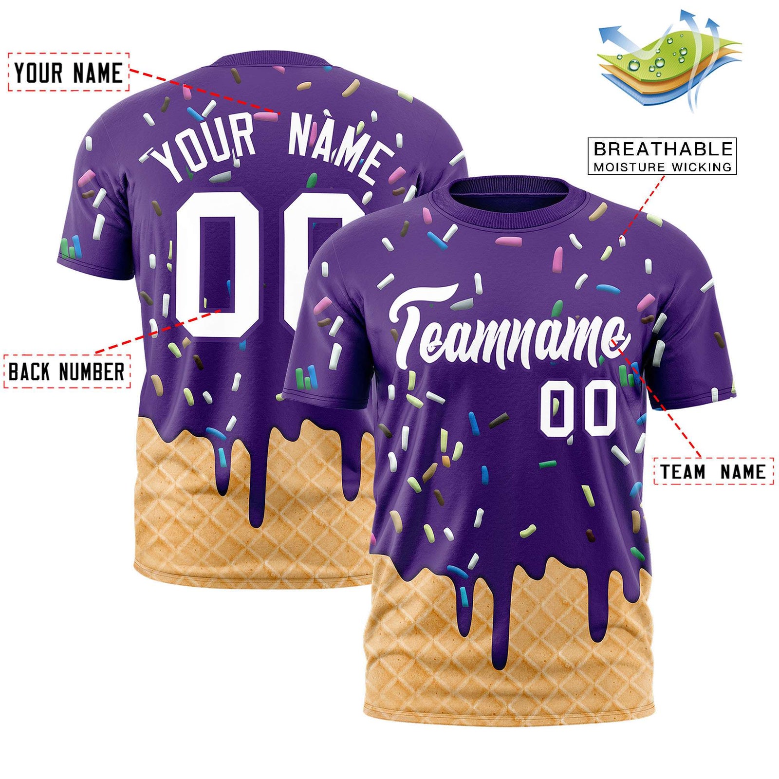 Custom Purple Ice Cream Cone Graffiti Pattern Fashion Authentic T-Shirt