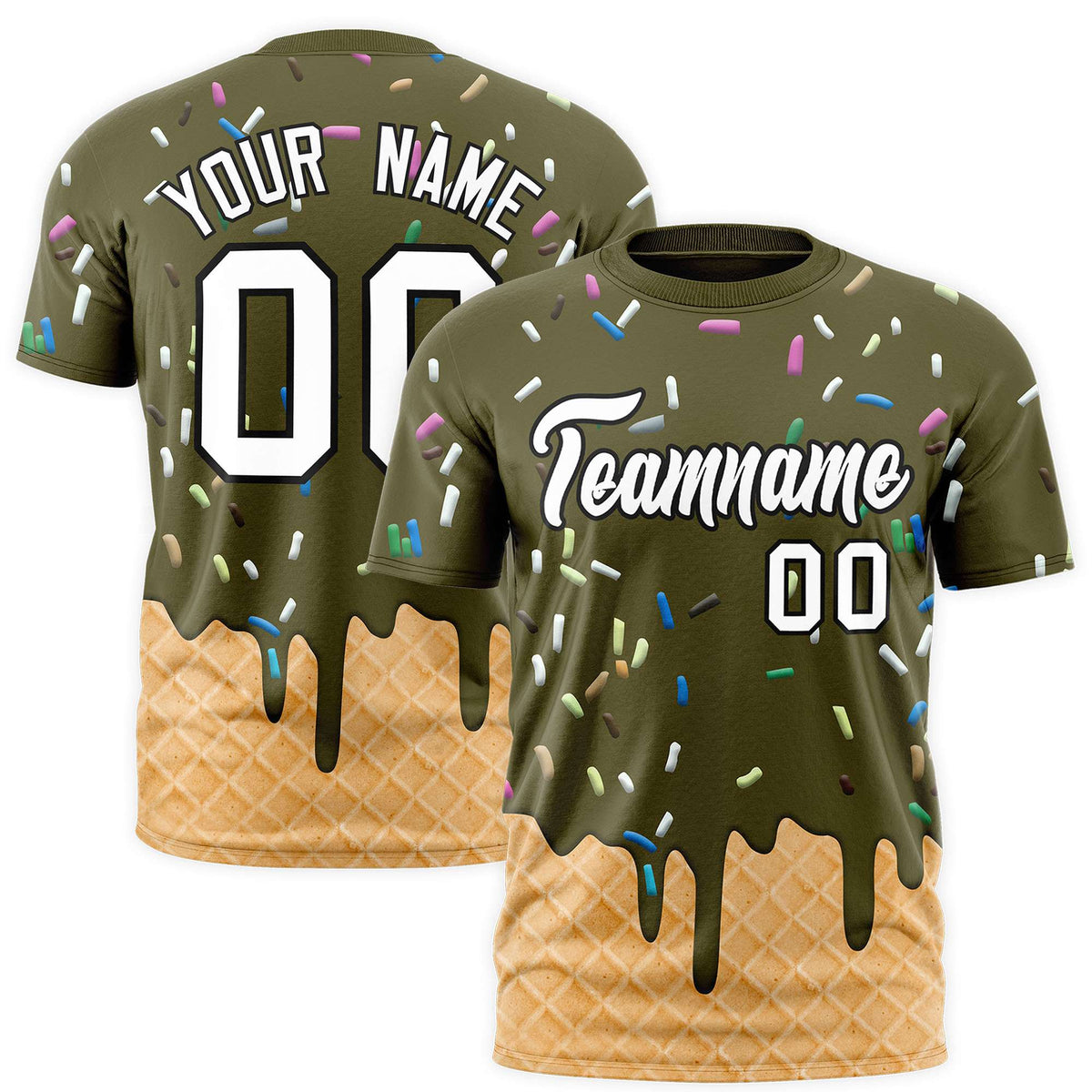 Custom Olive Ice Cream Cone Graffiti Pattern Fashion Authentic T-Shirt