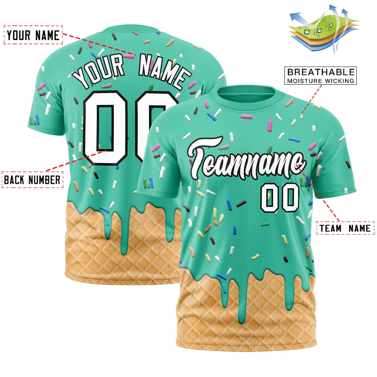 Custom Bright Green Ice Cream Cone Graffiti Pattern Fashion Authentic T-Shirt