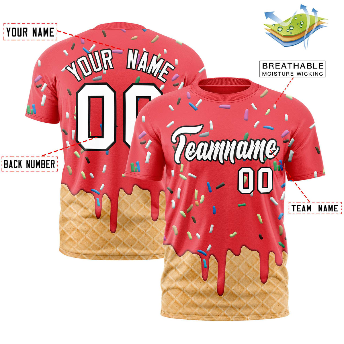 Custom Light Red Ice Cream Cone Graffiti Pattern Fashion Authentic T-Shirt