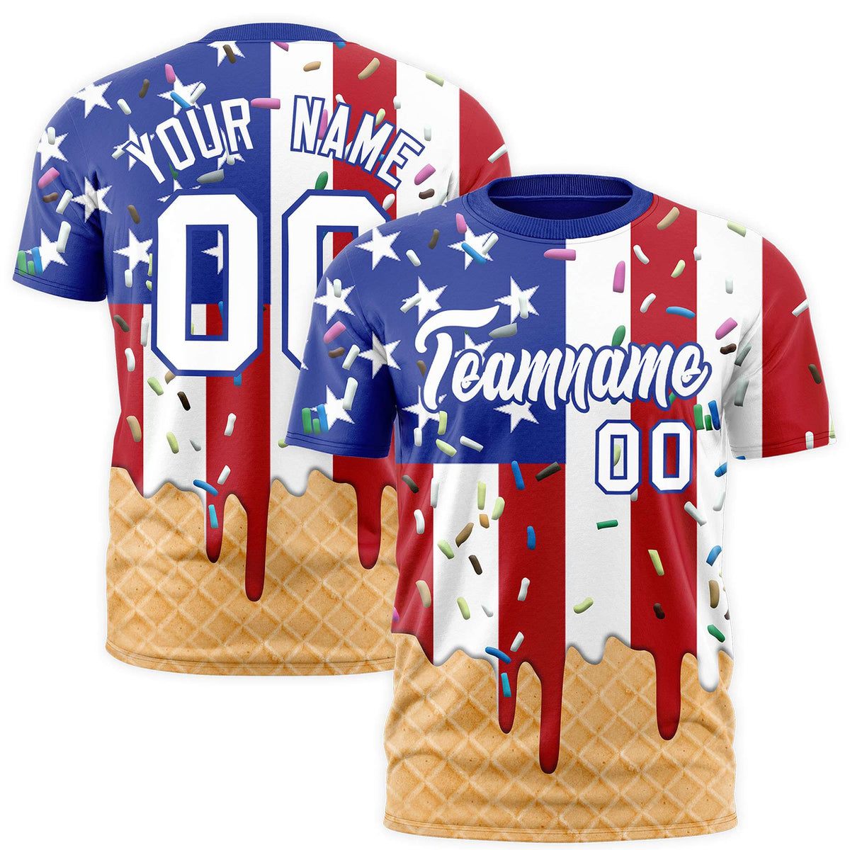 Custom American Flag Ice Cream Cone Graffiti Pattern Fashion Authentic T-Shirt