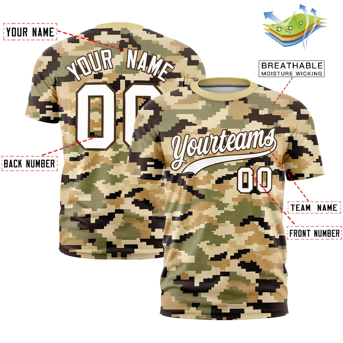 Custom Camo T-shirts Light Brown White Jungle Camouflage Training Shirts