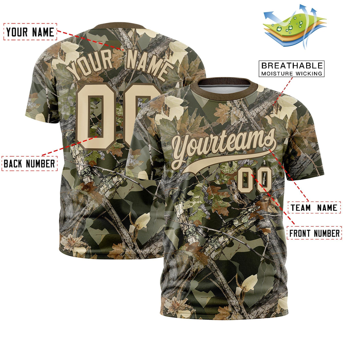 Custom Camo T-shirts Light Brown Brazilian Sand Jungle Camouflage Outdoor Shirts
