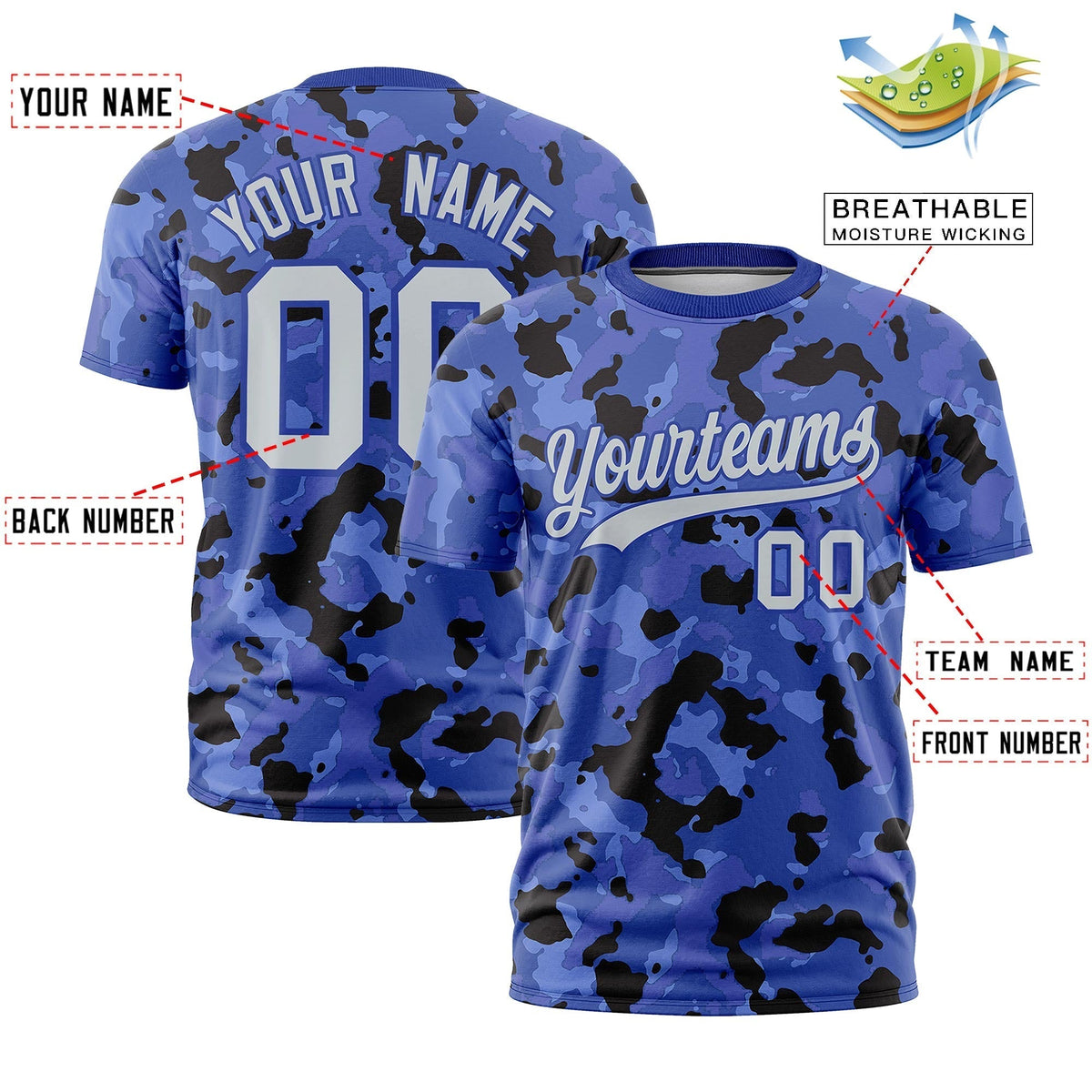 Custom Camo T-shirts Royal Blue Silver Jungle Camouflage Outdoor Shirts