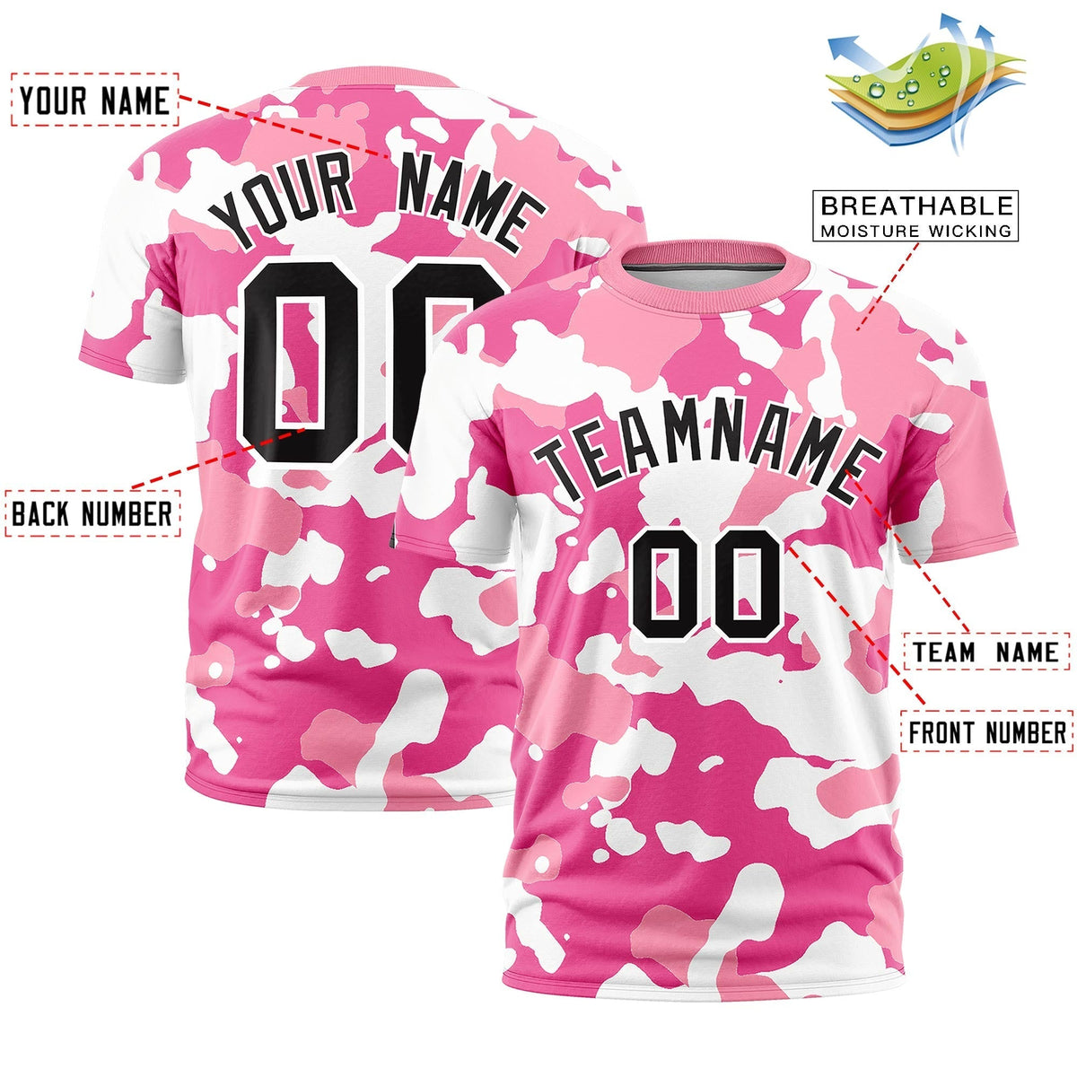 Custom Camo T-shirts Pink White Jungle Camouflage Training Shirts