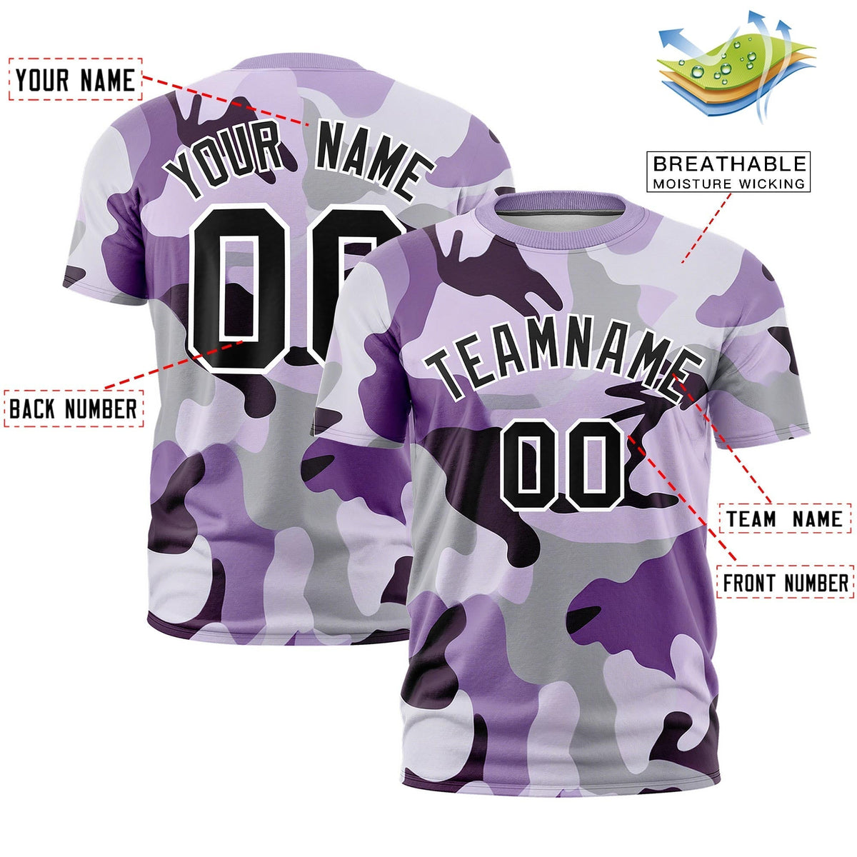 Custom Camo T-shirts Purple Black Jungle Camouflage Training Shirts