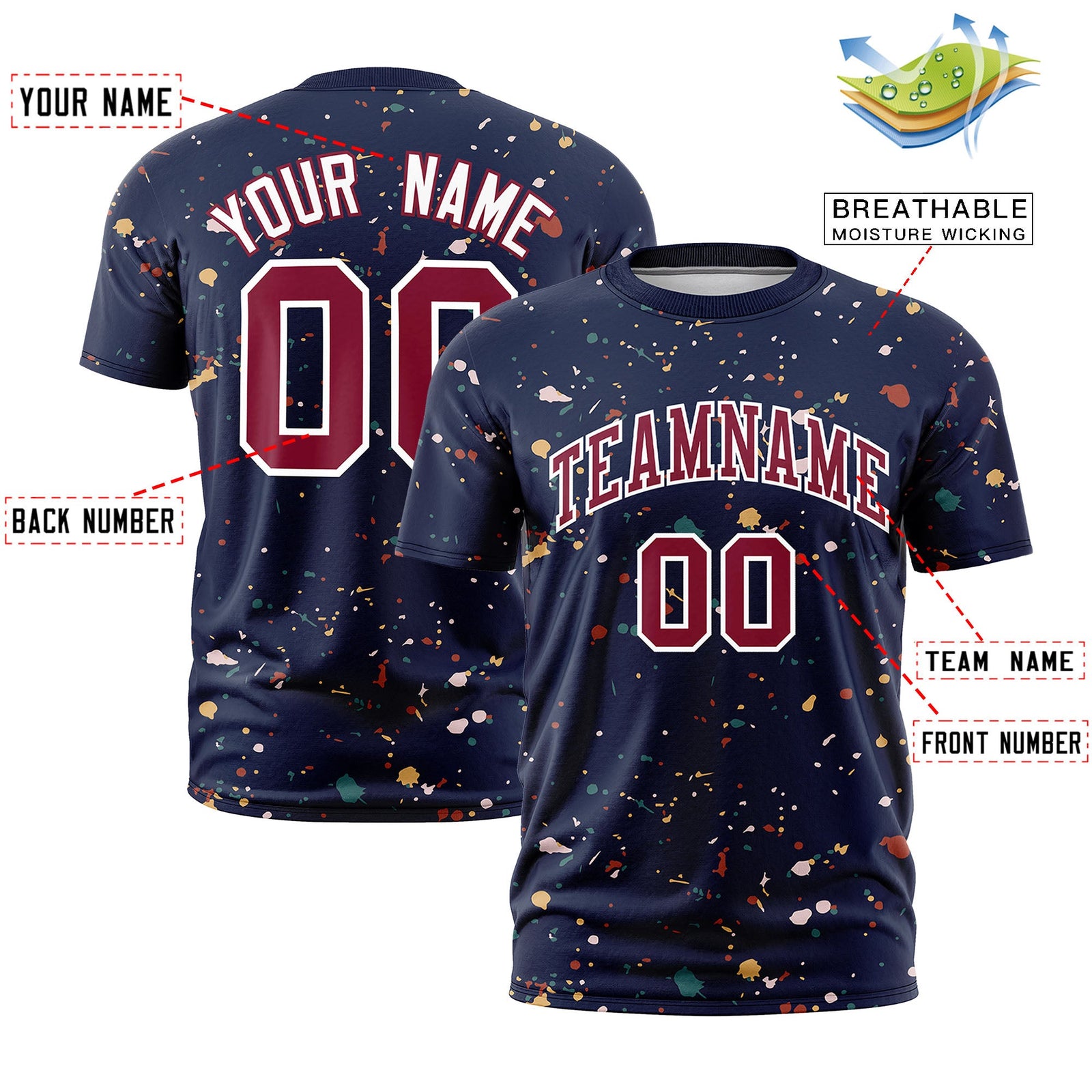 Custom Navy Crimson White Spray Painting Graffiti Pattern Personalization T-shirt| KXKSHOP