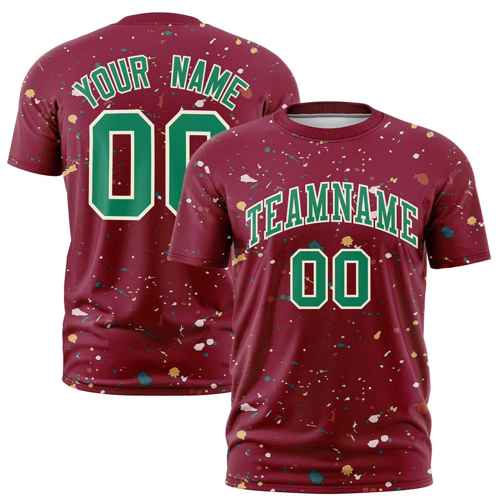 Custom Crimson Kelly Green Cream Spray Painting Graffiti Pattern Personalization T-shirt| KXKSHOP
