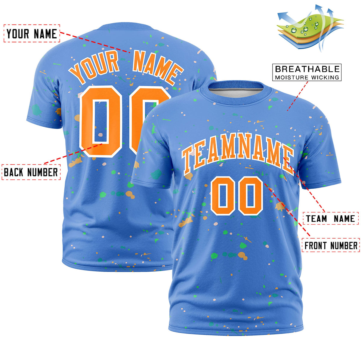 Custom Light Blue Orange White Spray Painting Graffiti Pattern Personalization T-shirt| KXKSHOP