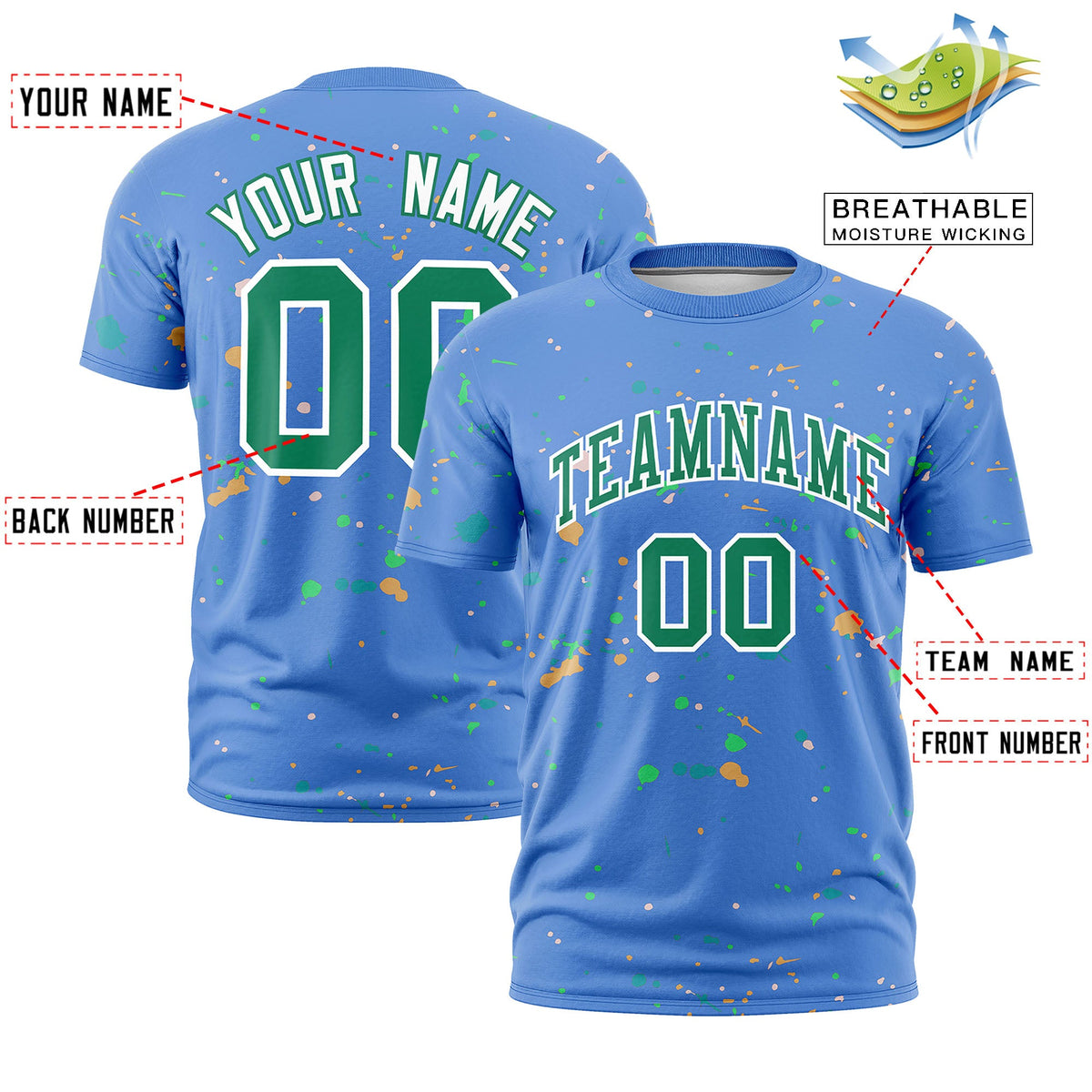 Custom Light Blue Kelly Green White Spray Painting Graffiti Pattern Personalization T-shirt| KXKSHOP