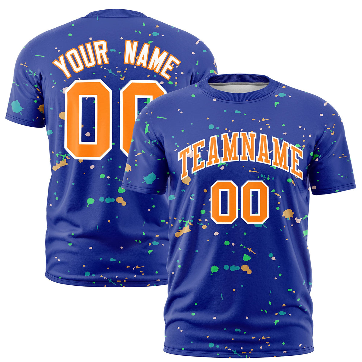 Custom Royal Blue Orange White Spray Painting Graffiti Pattern Personalization T-shirt| KXKSHOP