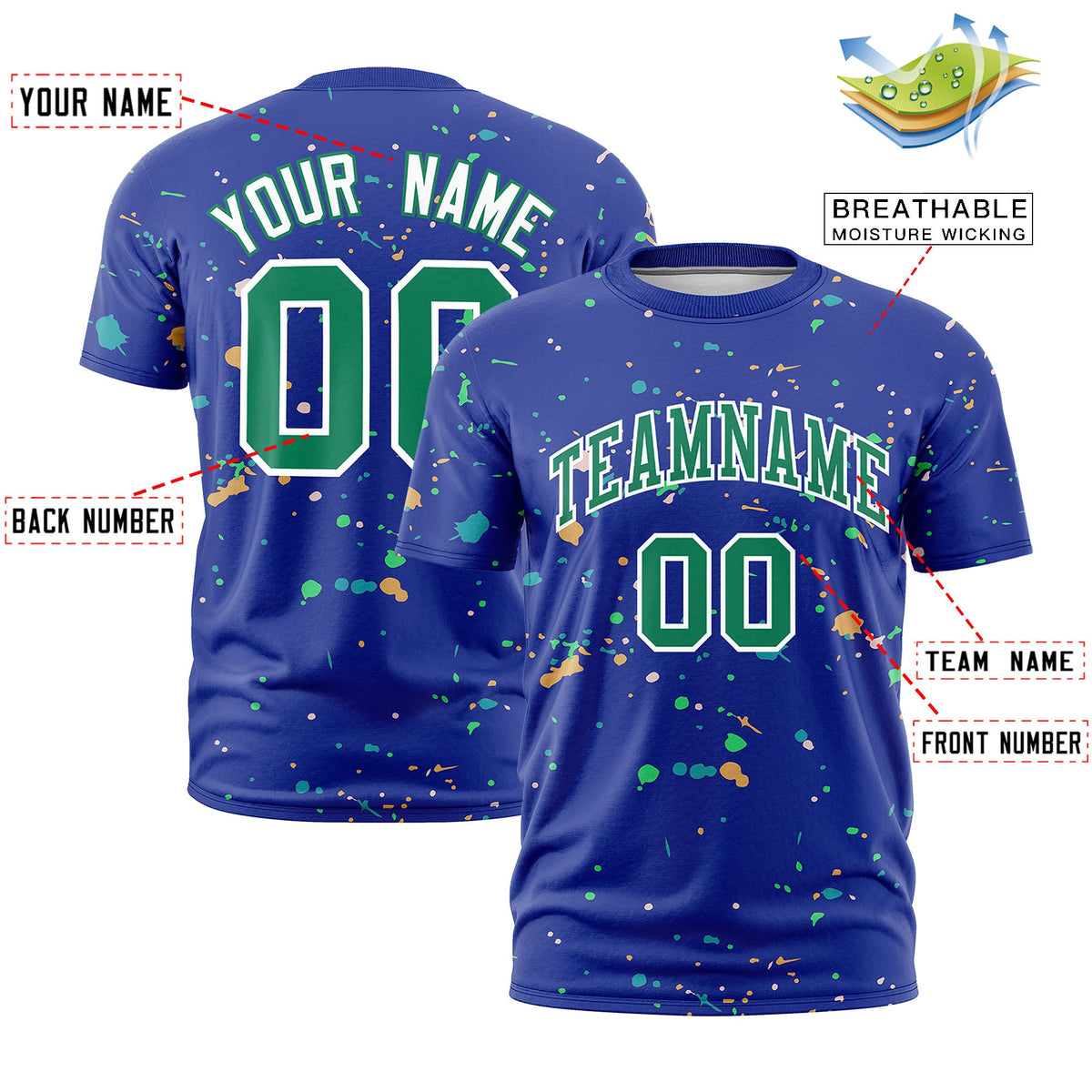 Custom Royal Blue Kelly Green White Spray Painting Graffiti Pattern Personalization T-shirt| KXKSHOP