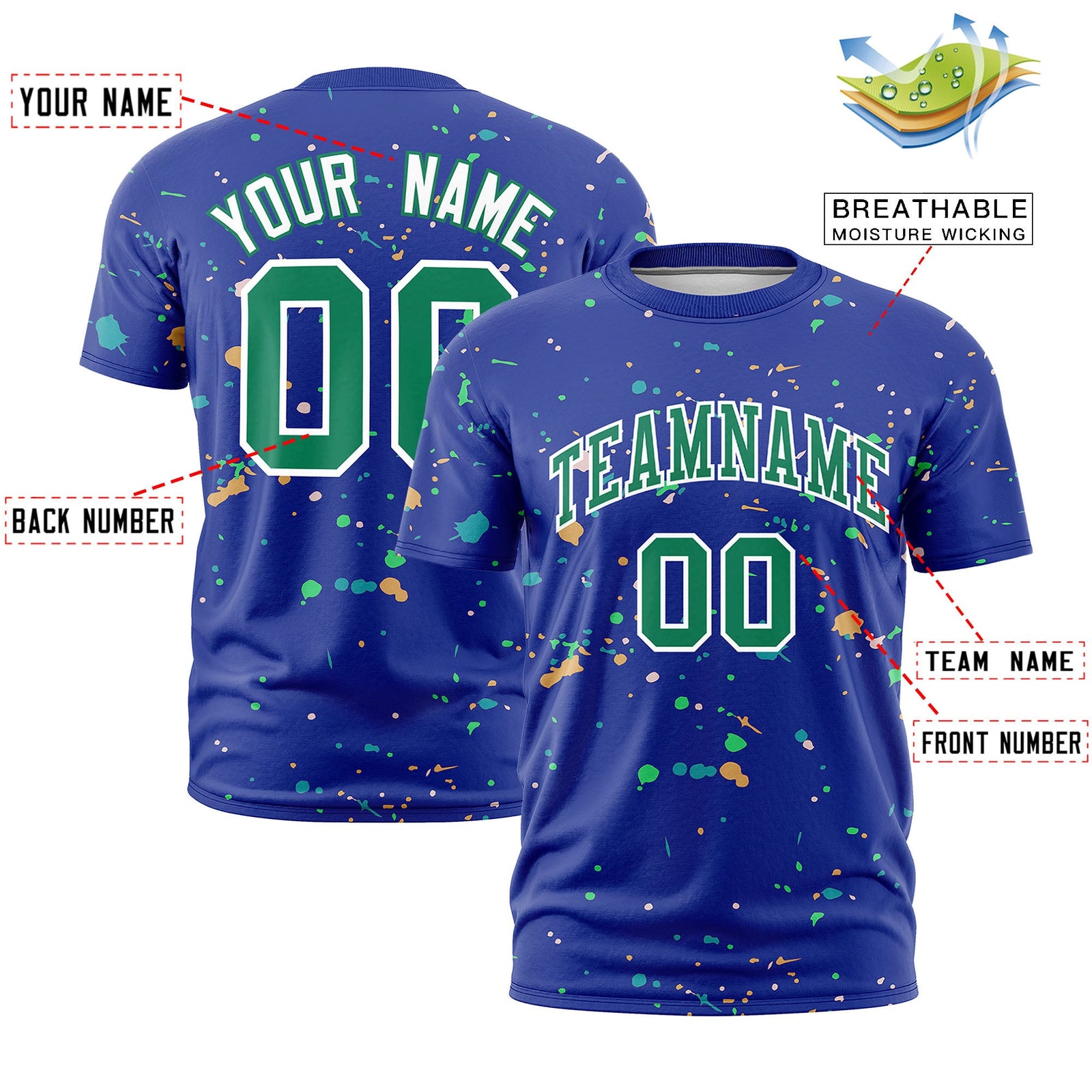 Custom Royal Blue Kelly Green White Spray Painting Graffiti Pattern Personalization T-shirt| KXKSHOP