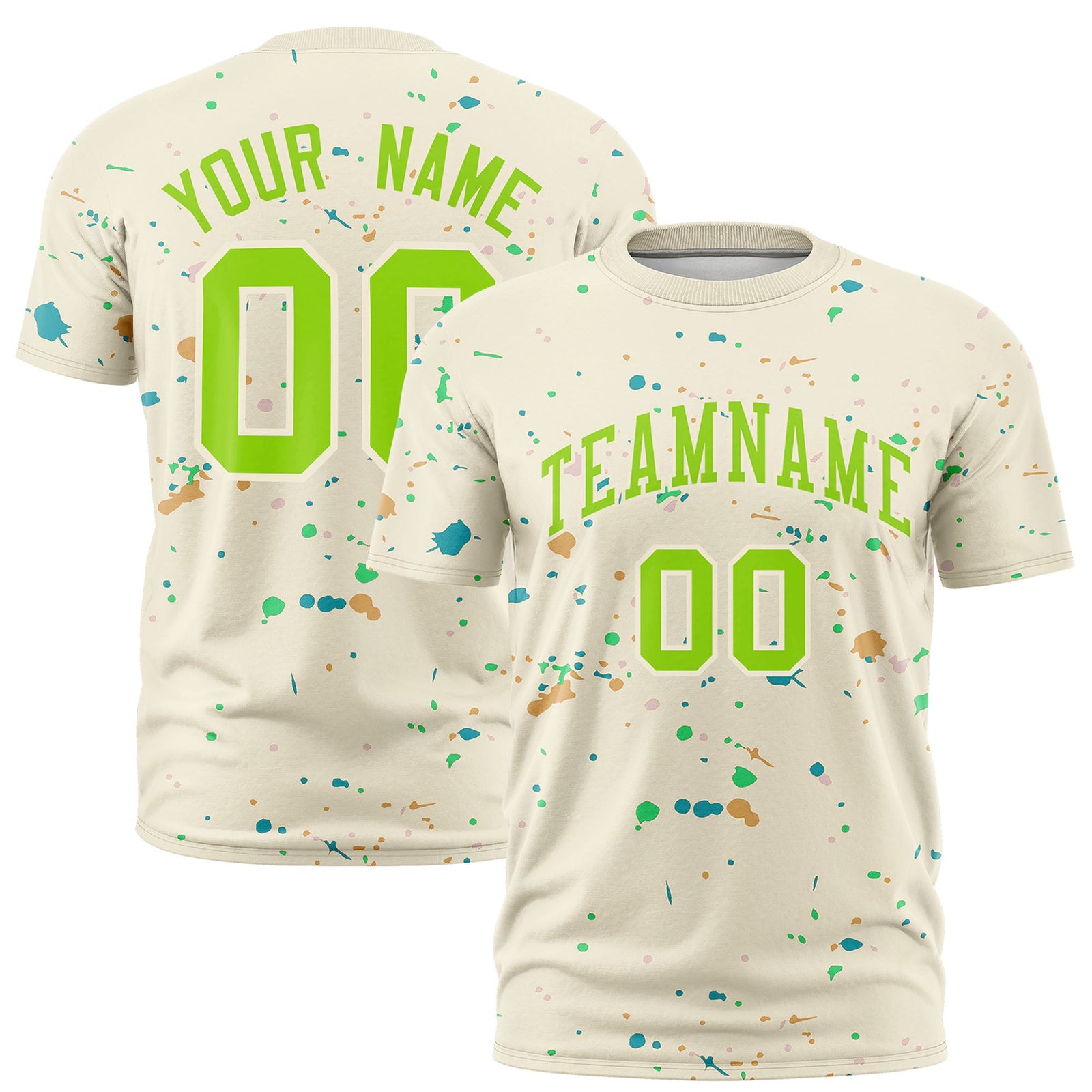 Custom Cream Neon Green Spray Painting Graffiti Pattern Personalization T-shirt| KXKSHOP