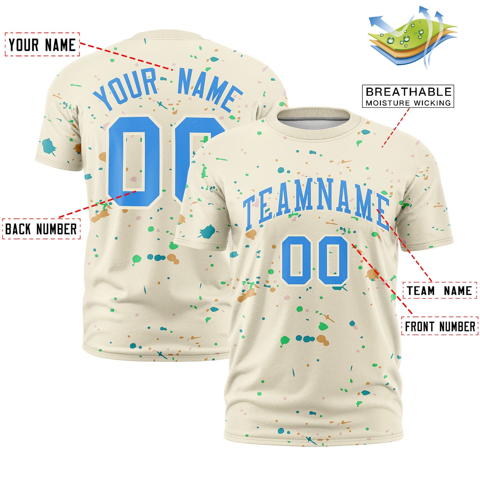 Custom Cream Light Blue Spray Painting Graffiti Pattern Personalization T-shirt| KXKSHOP