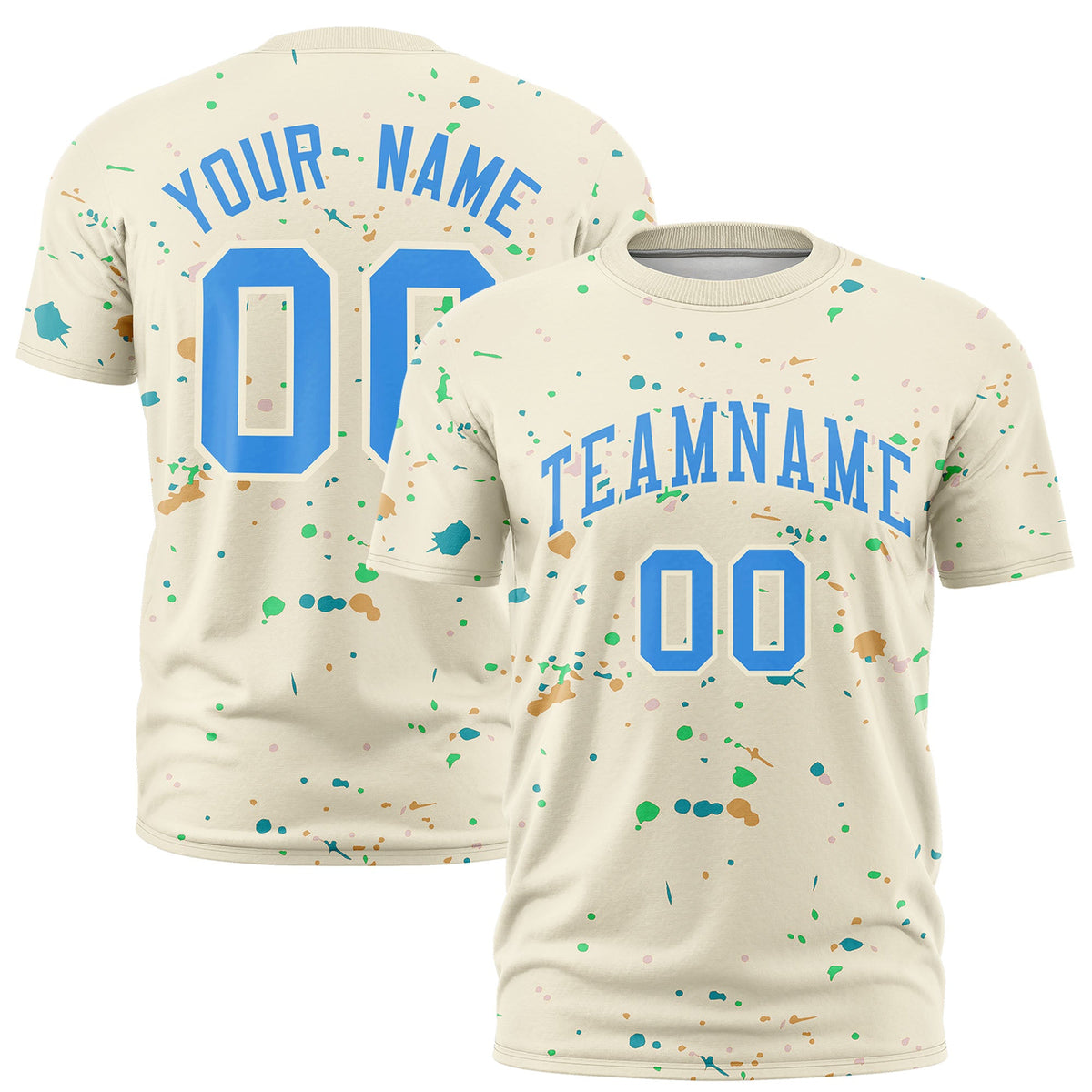 Custom Cream Light Blue Spray Painting Graffiti Pattern Personalization T-shirt| KXKSHOP