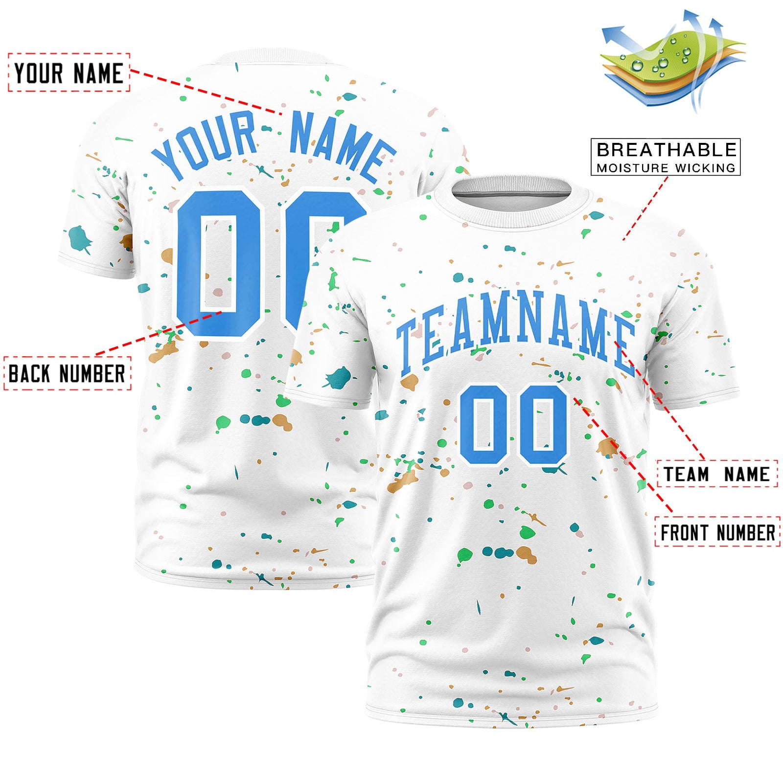 Custom White Light Blue Spray Painting Graffiti Pattern Personalization T-shirt| KXKSHOP