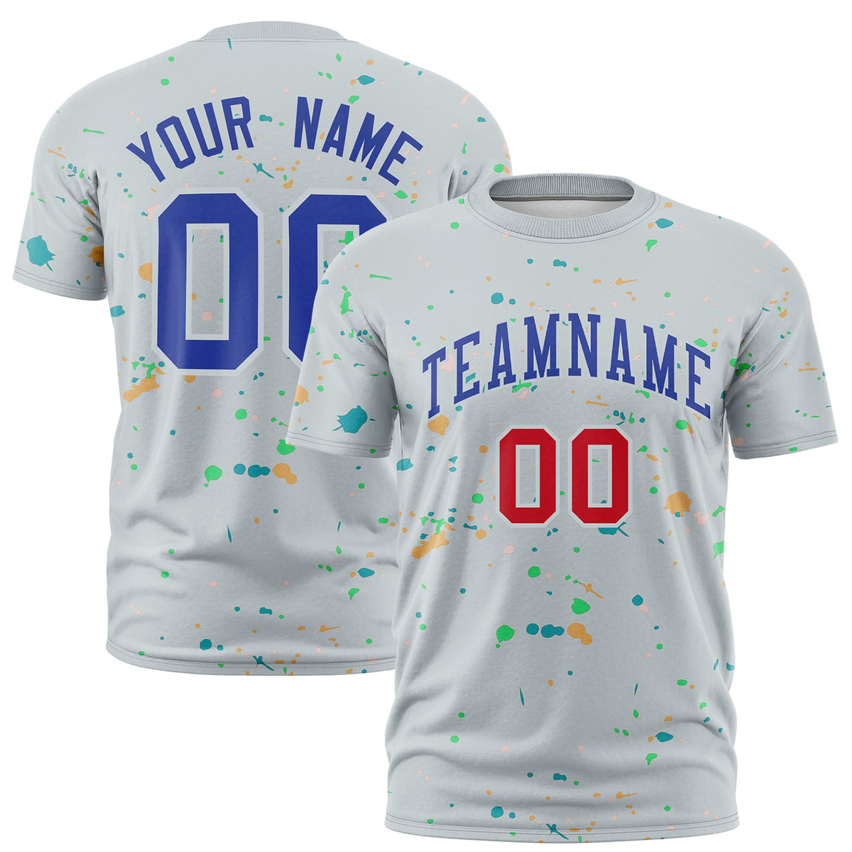 Custom Silver Royal Blue Spray Painting Graffiti Pattern Personalization T-shirt| KXKSHOP