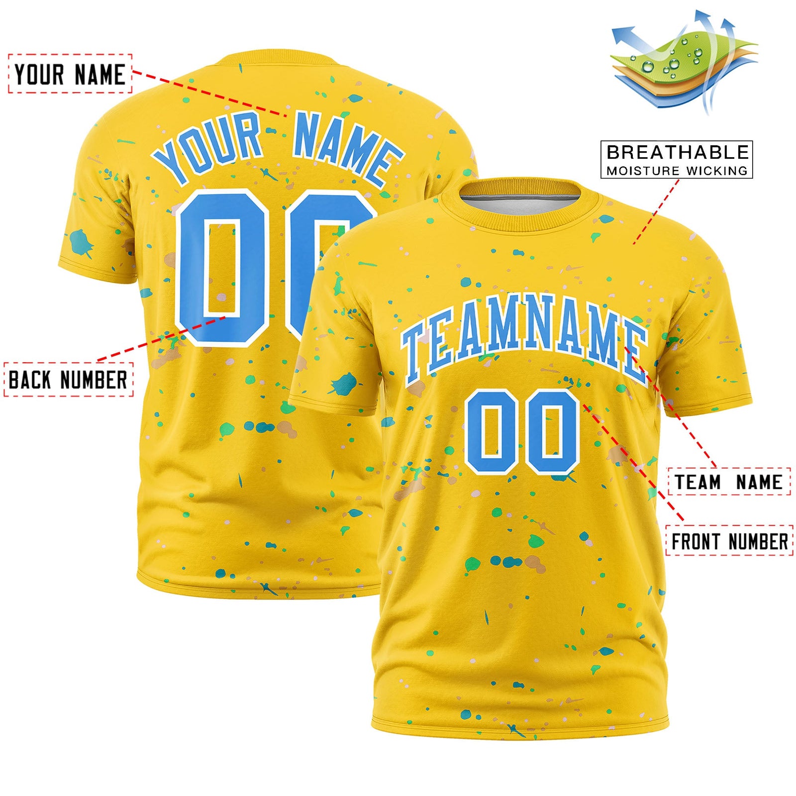 Custom Gold Powder Blue White Spray Painting Graffiti Pattern Personalization T-shirt| KXKSHOP