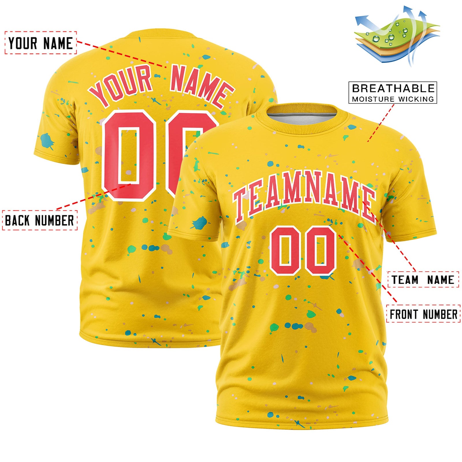 Custom Gold Light Red White Spray Painting Graffiti Pattern Personalization T-shirt| KXKSHOP