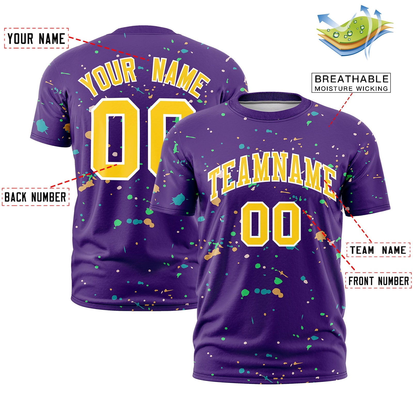 Custom Purple Gold White Spray Painting Graffiti Pattern Personalization T-shirt| KXKSHOP