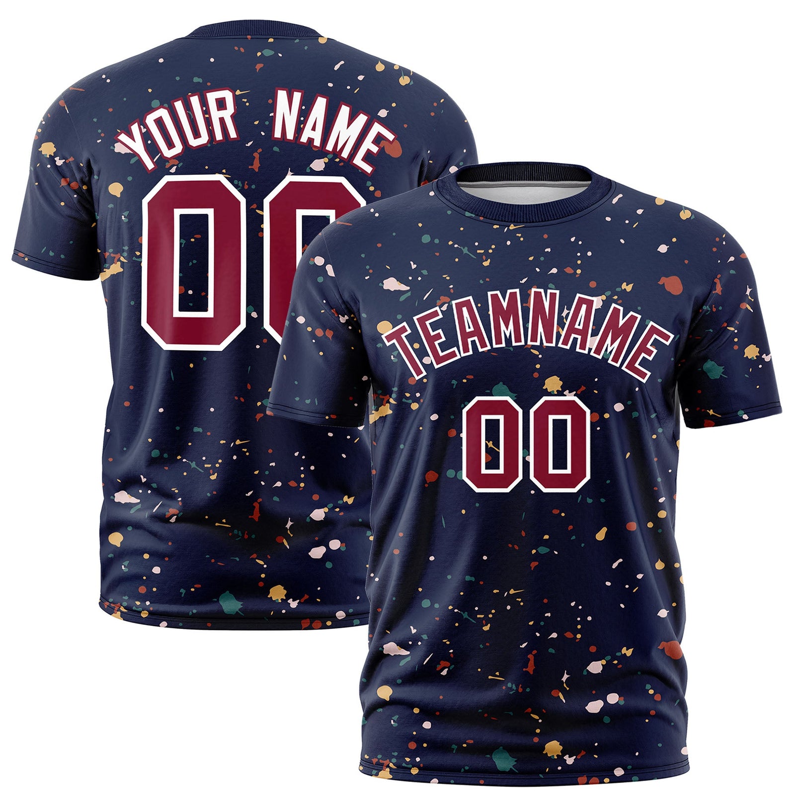 Custom Navy Crimson White Spray Painting Graffiti Pattern Personalization T-shirt| KXKSHOP