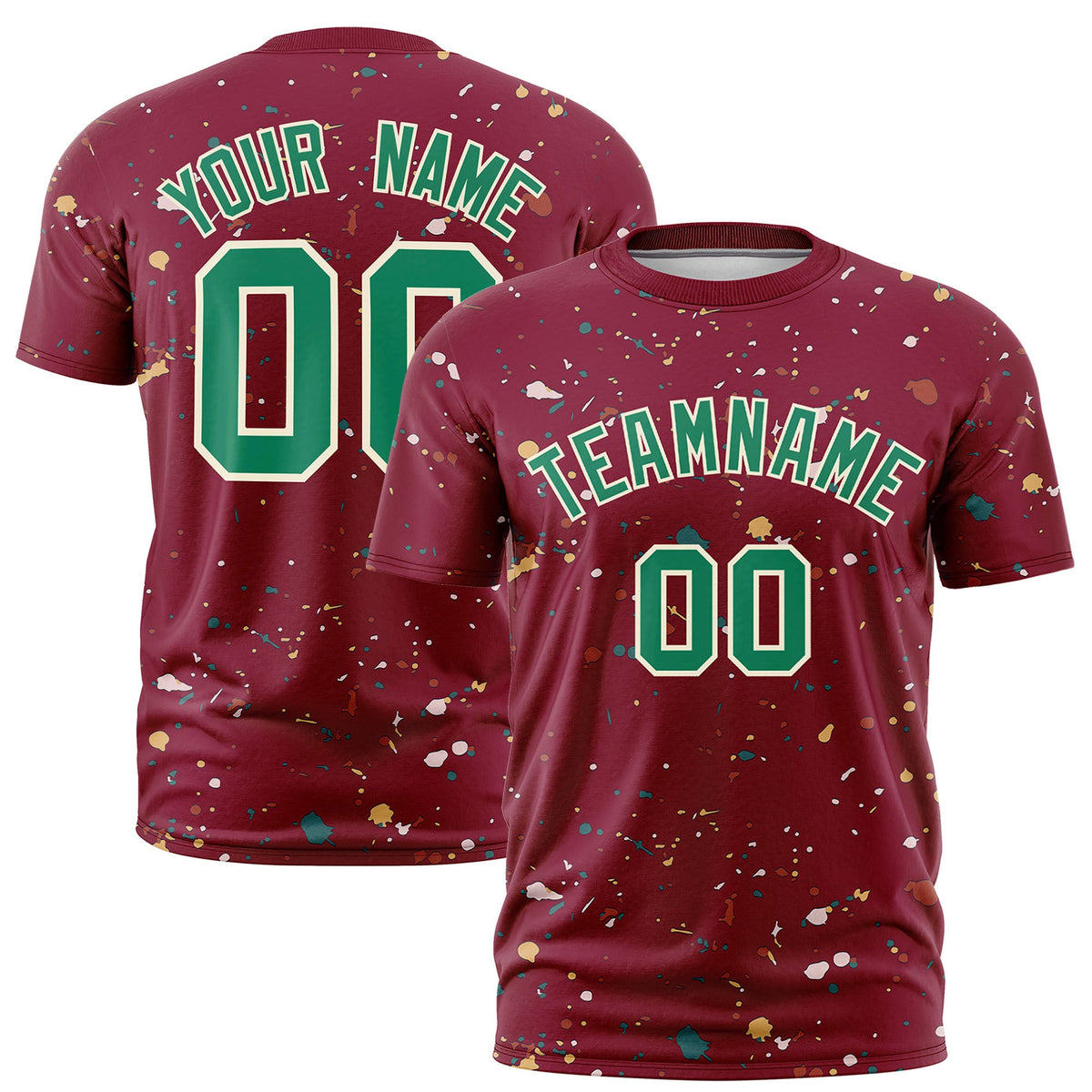 Custom Crimson Kelly Green Cream Spray Painting Graffiti Pattern Personalization T-shirt| KXKSHOP