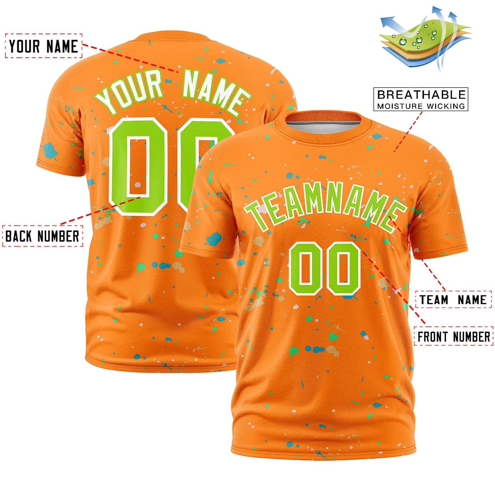 Custom Orange Neon Green White Spray Painting Graffiti Pattern Personalization T-shirt| KXKSHOP