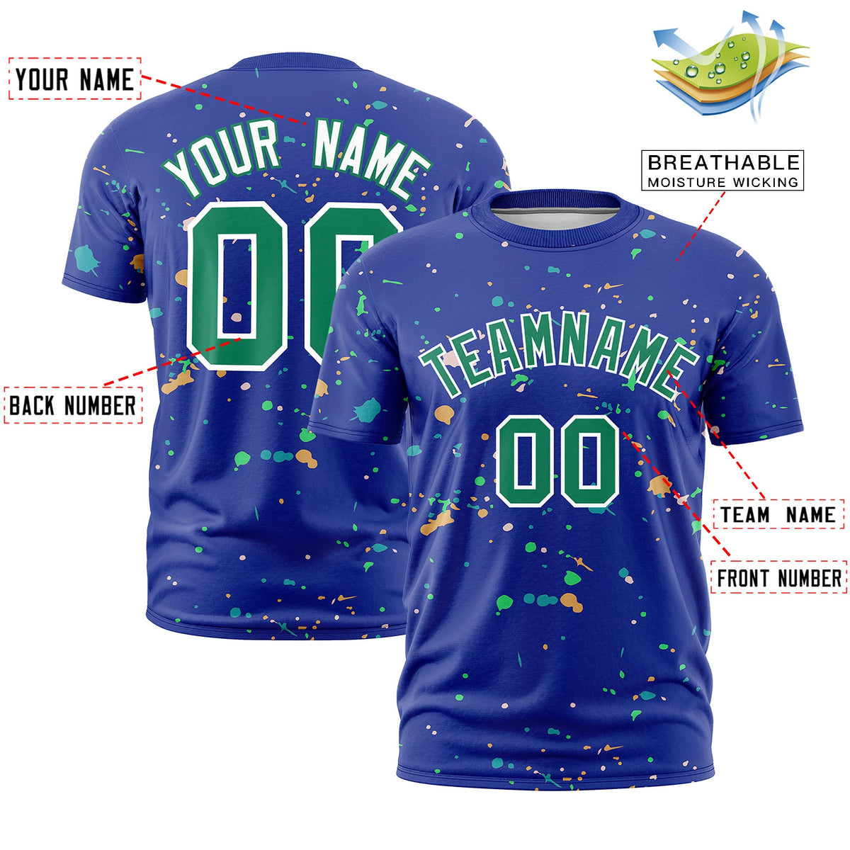 Custom Royal Blue Kelly Green White Spray Painting Graffiti Pattern Personalization T-shirt| KXKSHOP