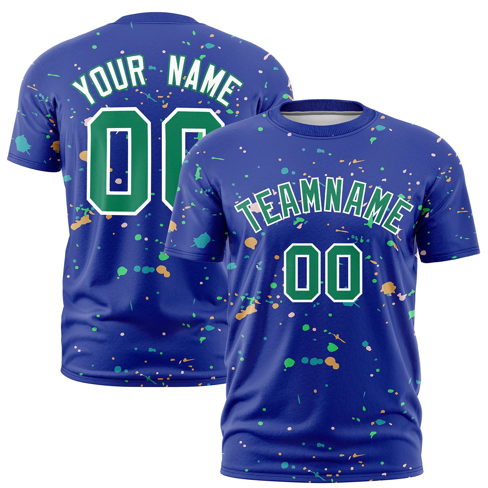 Custom Royal Blue Kelly Green White Spray Painting Graffiti Pattern Personalization T-shirt| KXKSHOP