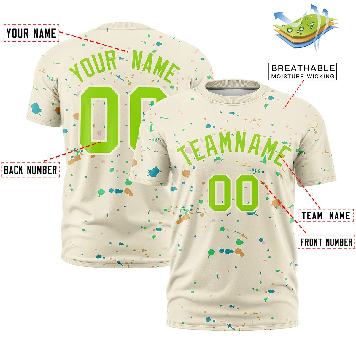 Custom Cream Neon Green Spray Painting Graffiti Pattern Personalization T-shirt| KXKSHOP