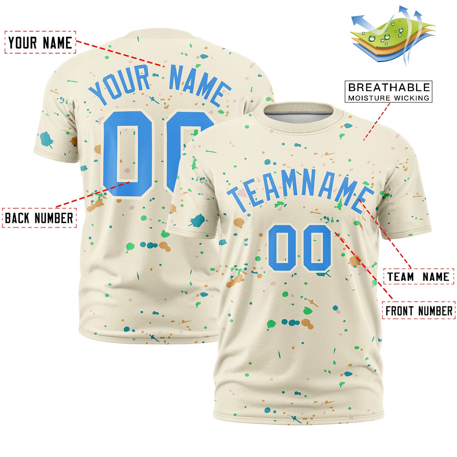 Custom Cream Light Blue Spray Painting Graffiti Pattern Personalization T-shirt| KXKSHOP