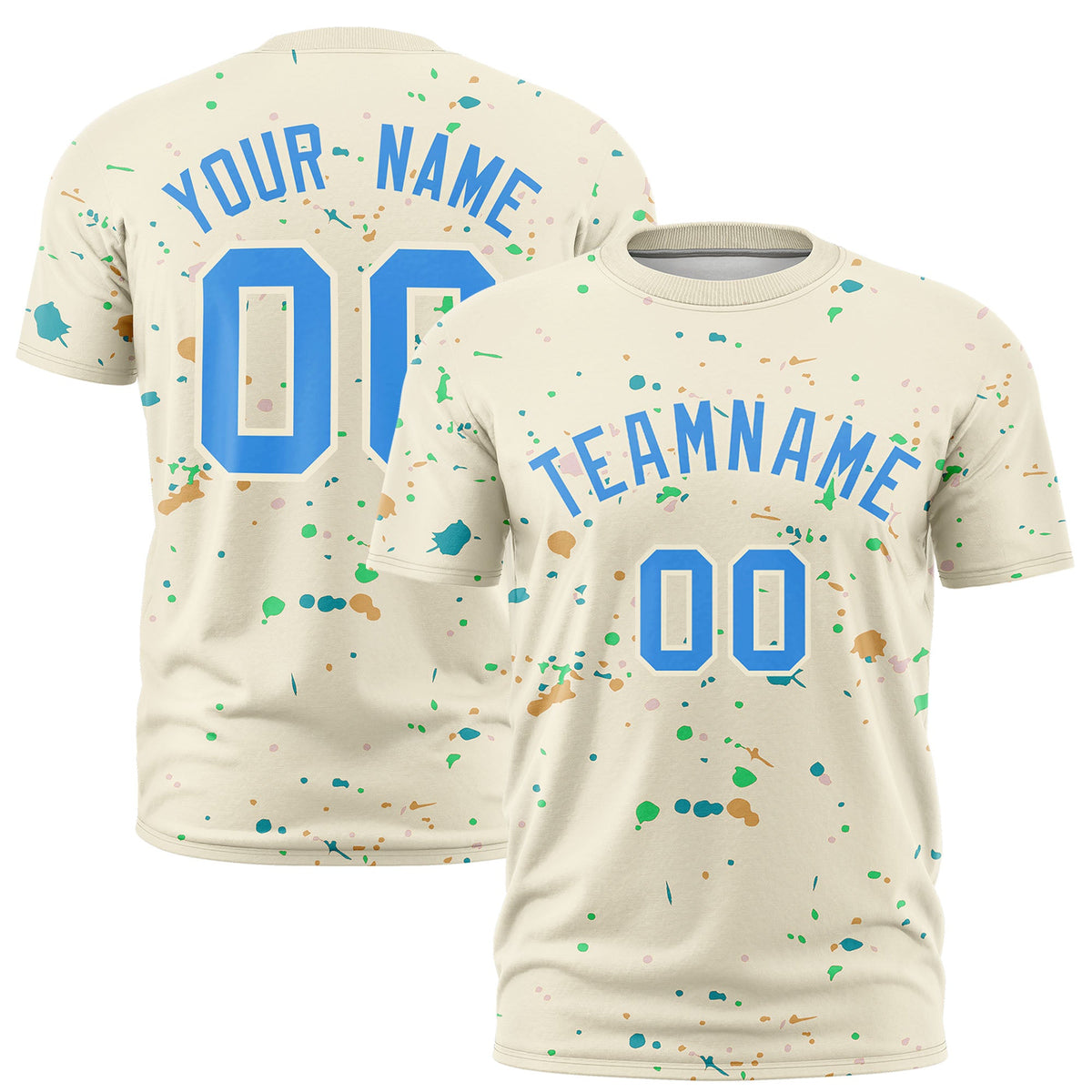 Custom Cream Light Blue Spray Painting Graffiti Pattern Personalization T-shirt| KXKSHOP