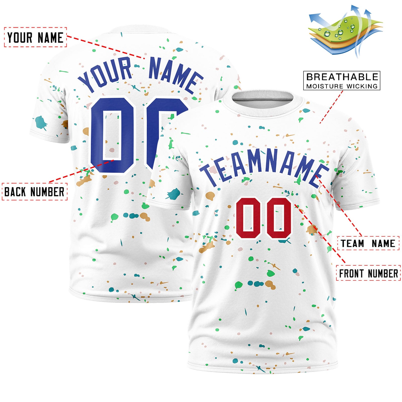 Custom White Royal Blue Spray Painting Graffiti Pattern Personalization T-shirt| KXKSHOP