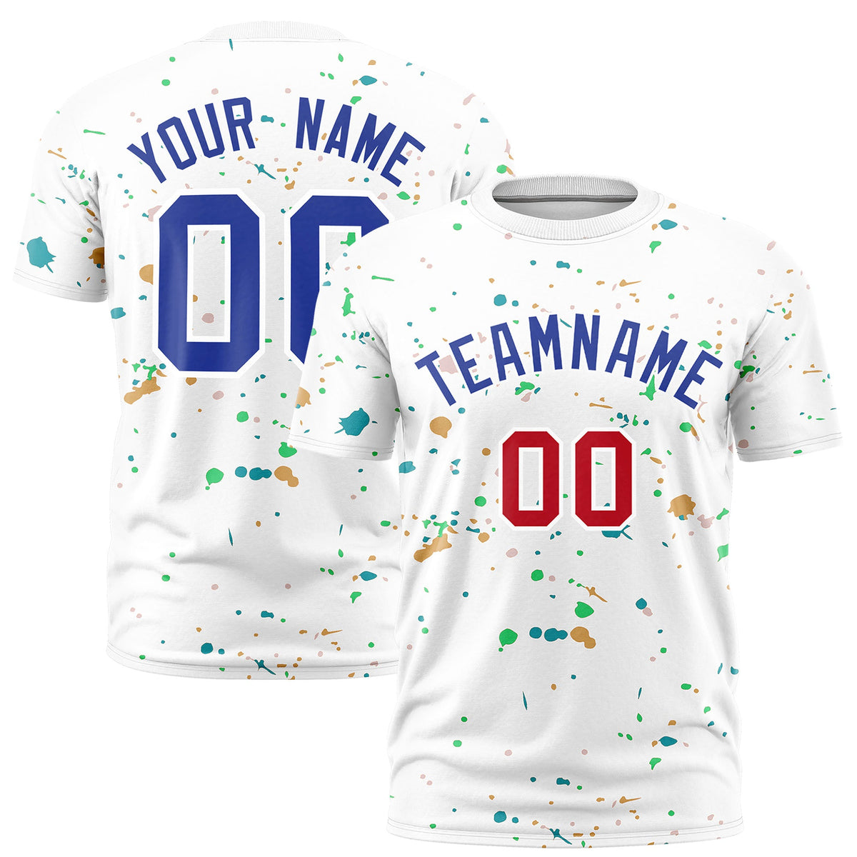 Custom White Royal Blue Spray Painting Graffiti Pattern Personalization T-shirt| KXKSHOP