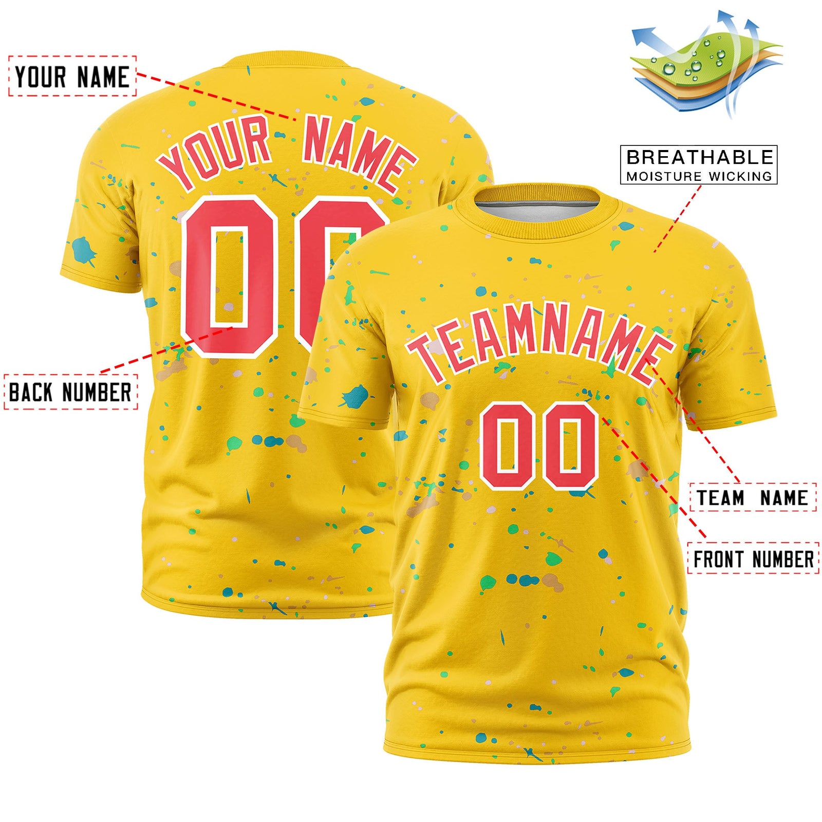 Custom Gold Light Red White Spray Painting Graffiti Pattern Personalization T-shirt| KXKSHOP