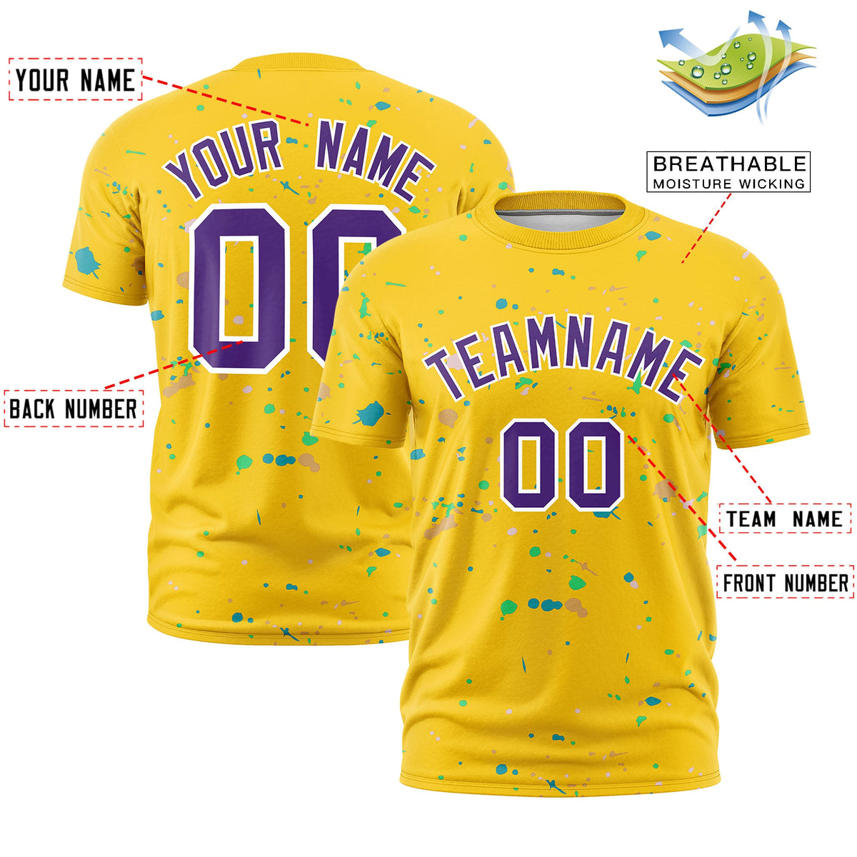 Custom Gold Purple White Spray Painting Graffiti Pattern Personalization T-shirt| KXKSHOP