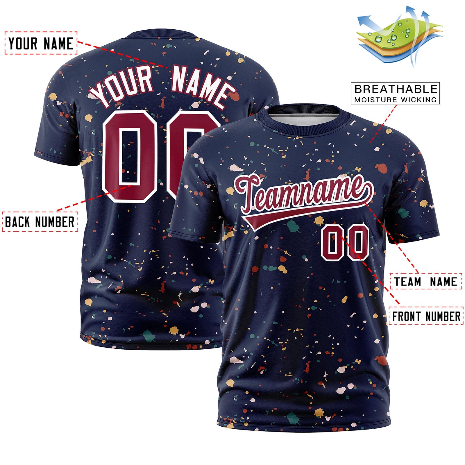 Custom Navy Crimson White Spray Painting Graffiti Pattern Personalization T-shirt| KXKSHOP