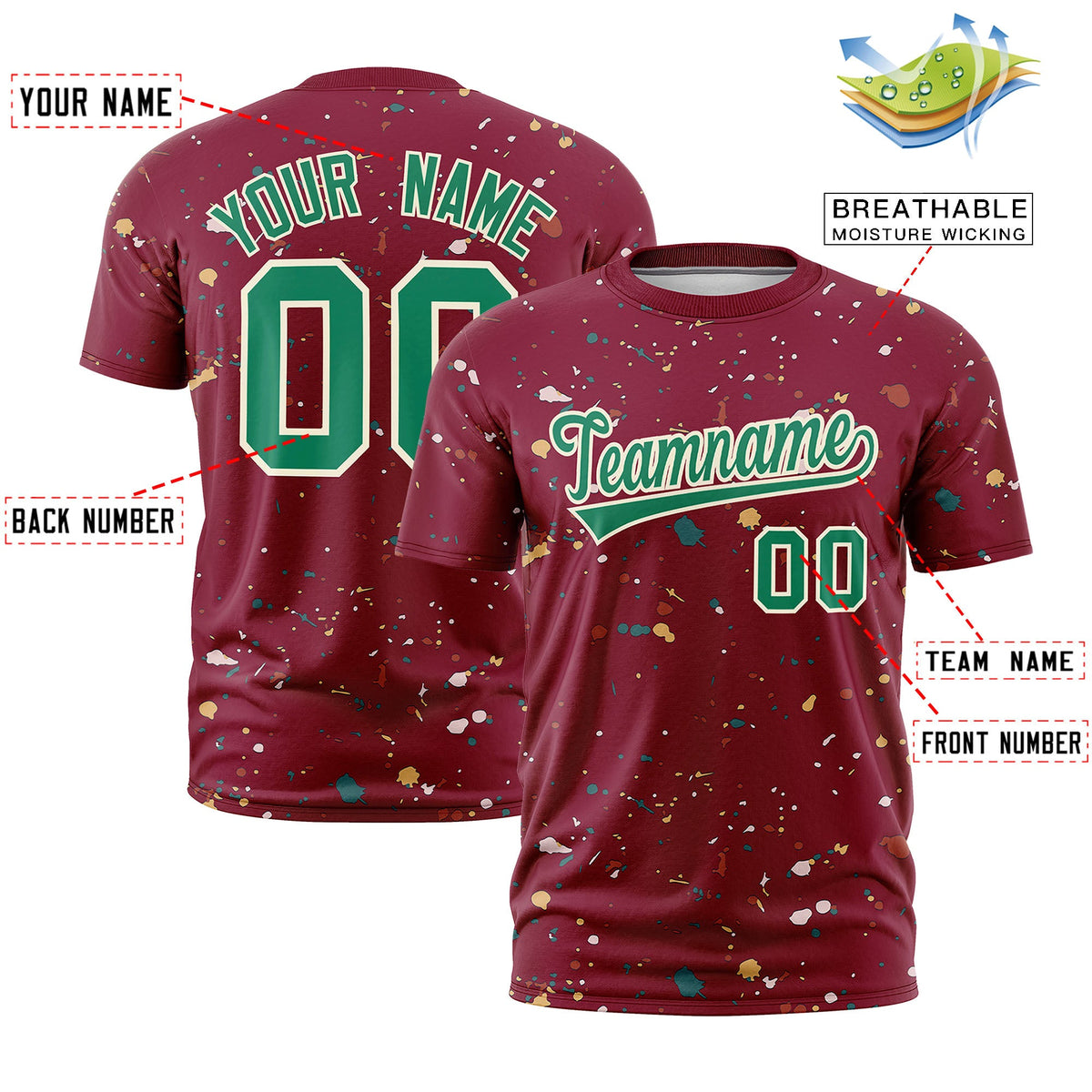 Custom Crimson Kelly Green Cream Spray Painting Graffiti Pattern Personalization T-shirt| KXKSHOP