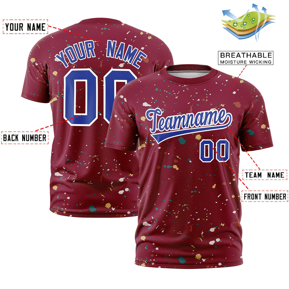 Custom Crimson Royal Blue White Spray Painting Graffiti Pattern Personalization T-shirt| KXKSHOP