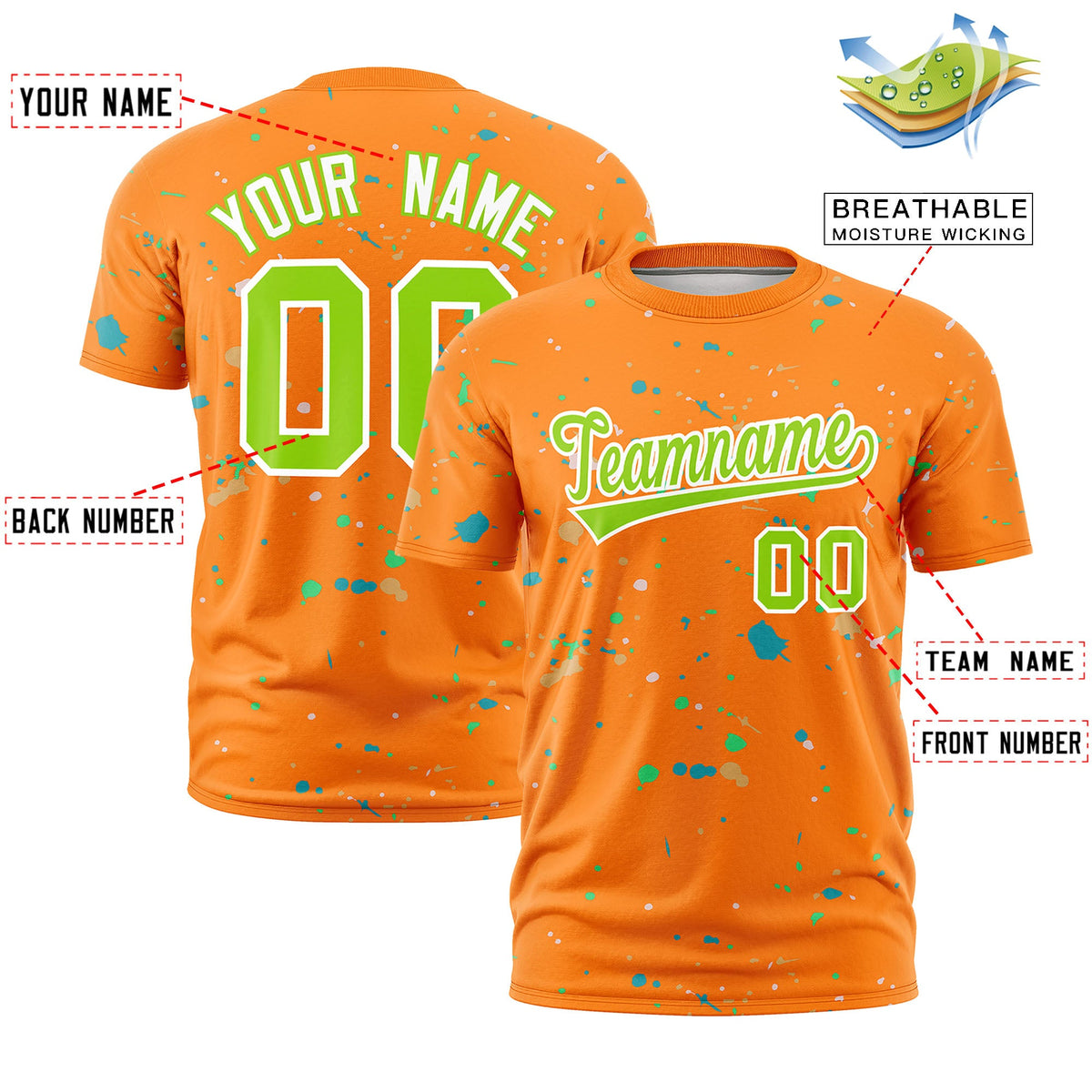 Custom Orange Neon Green White Spray Painting Graffiti Pattern Personalization T-shirt| KXKSHOP